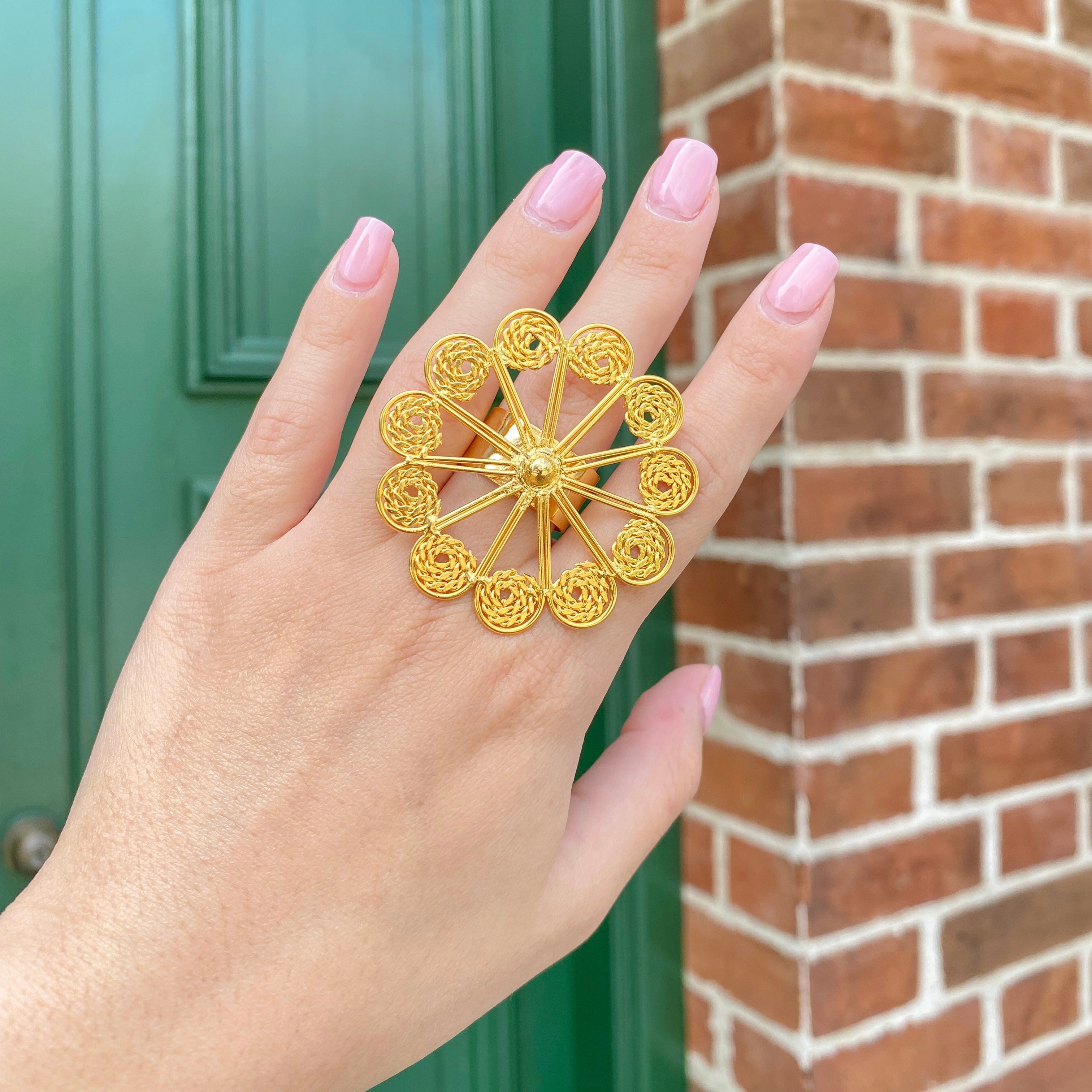 Anillo Bronce Filigrana Flor