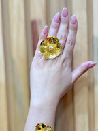 Anillo Bronce Flor Perla