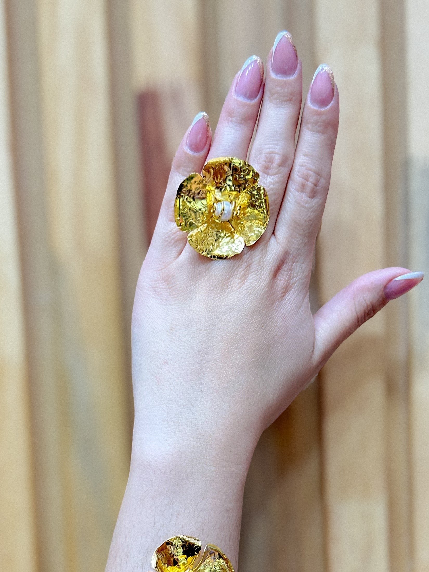 Anillo Bronce Flor Perla