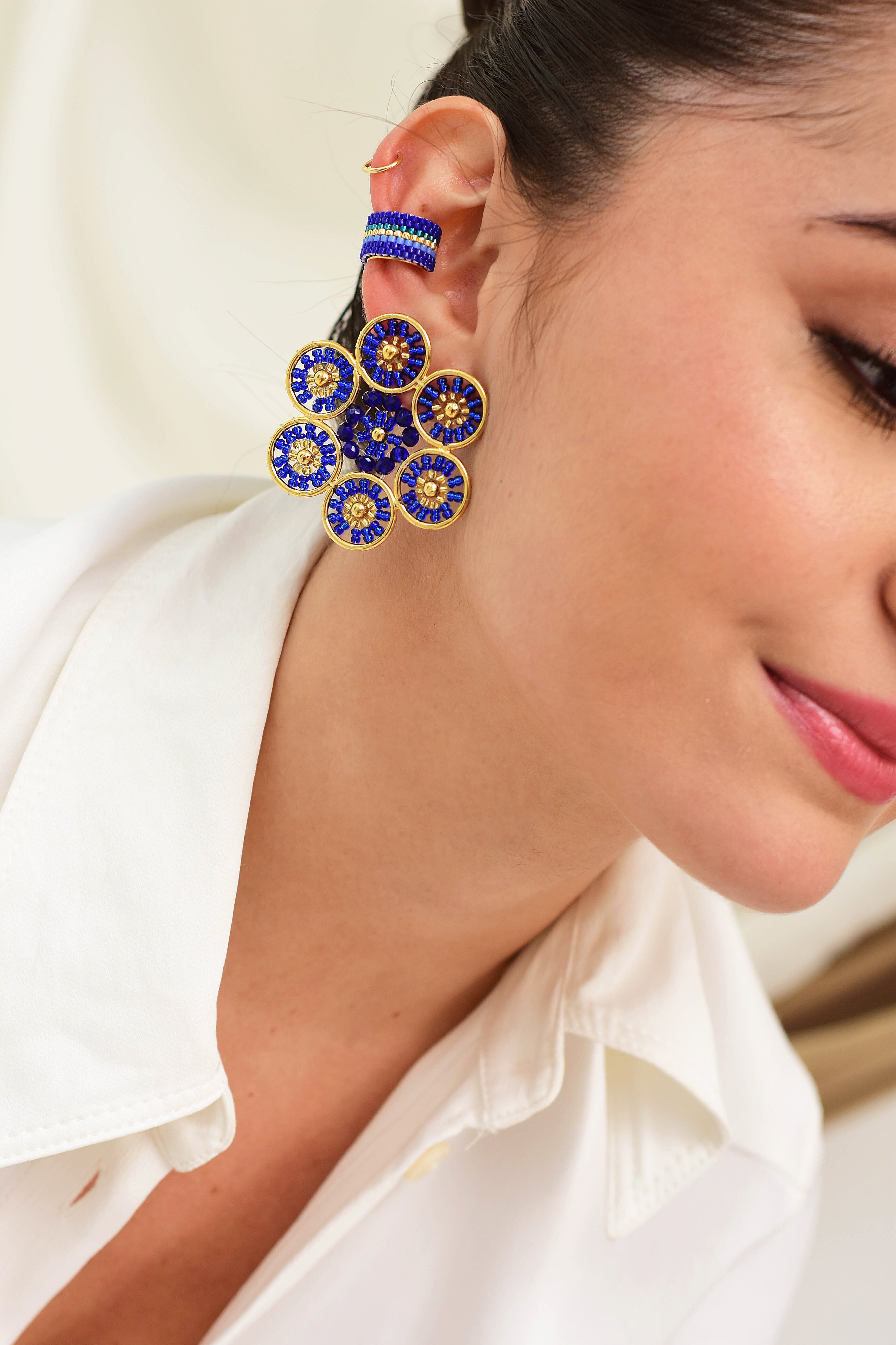 Earcuff Azul Líneas